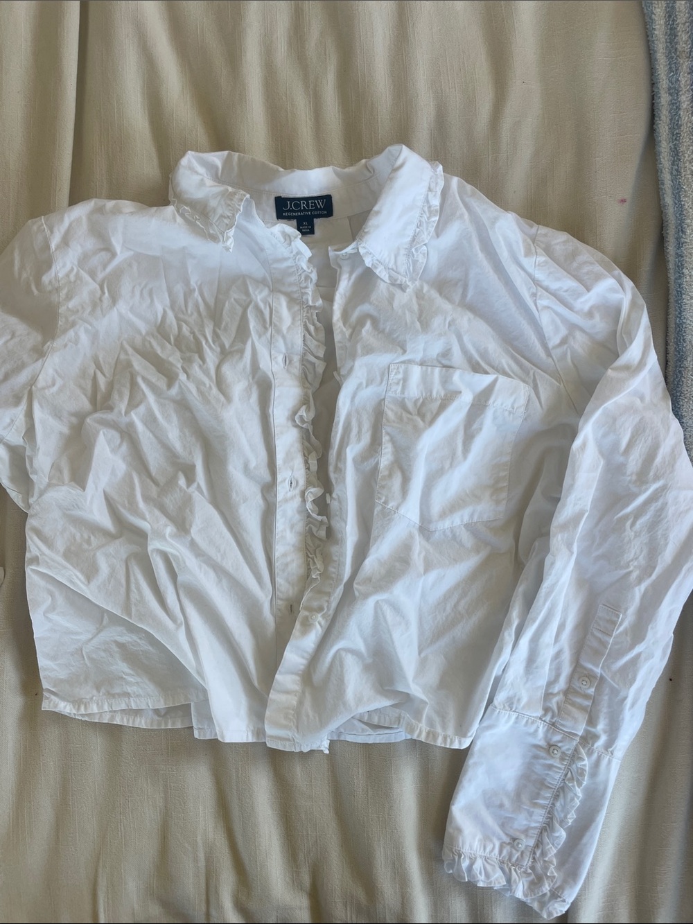 J. Crew White Ruffle-Trim Button-Down Shirt